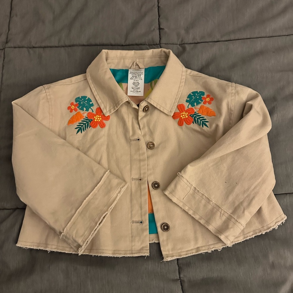 Disney Tan and Orange Jean Jacket with Floral Embroidery